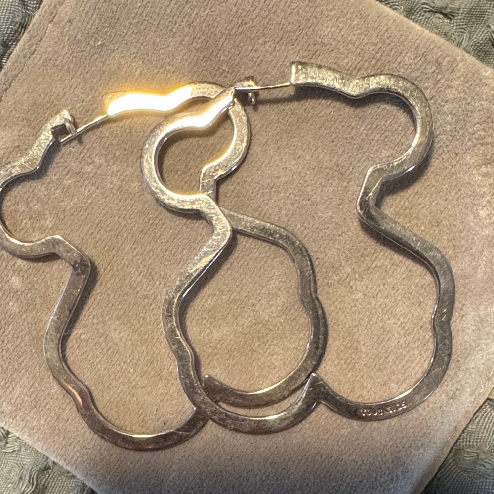 Tous Silver Bear Hoop Earrings